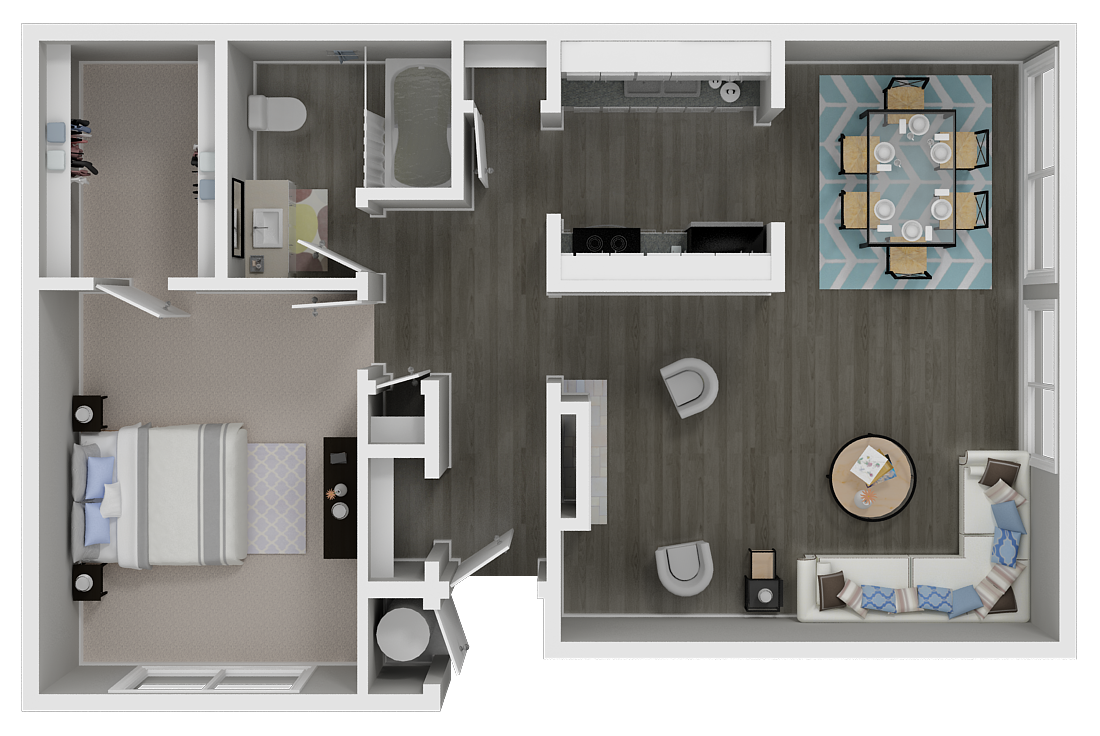 Floor plan for 1 bed, 1 bath, 800 sqft